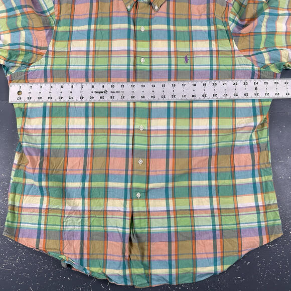 Ralph Lauren Shirt Mens XL Green Peach India Madras Plaid Summer Breezy - Picture 5 of 7